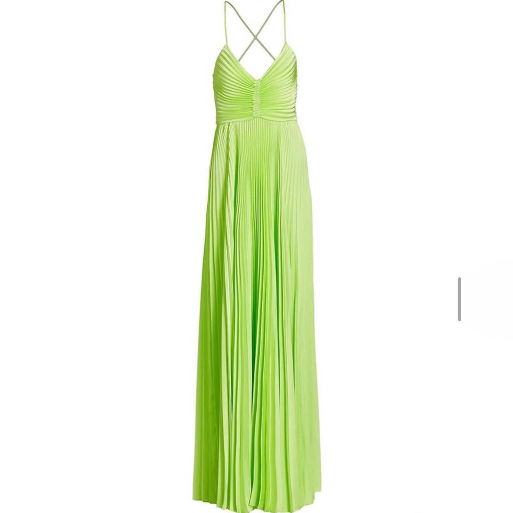 A.L.C Aries Satin Pleated Green Maxi Dress